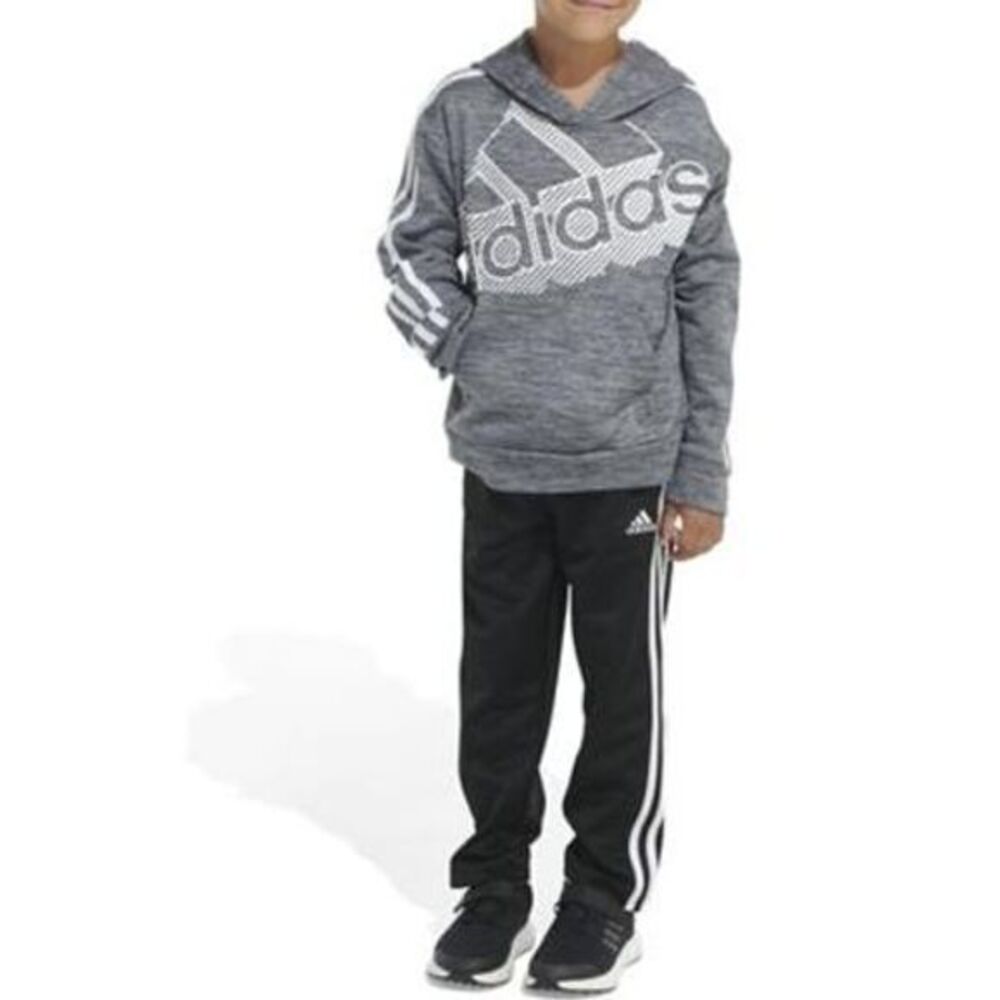 Adidas Boys Grey‎ and Black Hooded Pullover and Pant Set Size 4